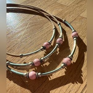 NWOT Portuguese Cork Multi-Tier Necklace with Pink Stones and Silver Hardware